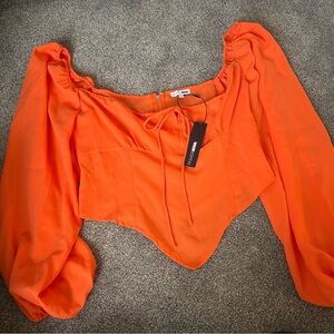 Fashion Nova Vibrant Orange Off-Shoulder Jumpsuit